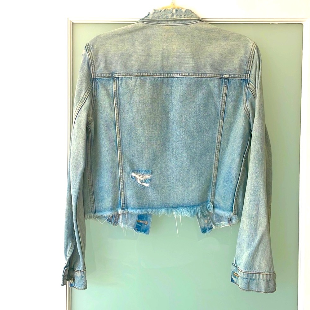 Free People Distressed Cropped Denim Jacket Boho Lined | Women’s S | NWT - Picture 2 of 4
